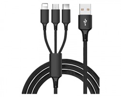 Cavo ricarica 3 in 1 USB maschio - MicroUSB + Type C + Lightning, 1 mt