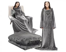 Coperta-felpa lunga oversize notte in poliestere, grigia