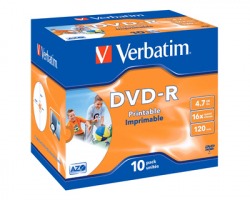 Verbatim 43521 DVD-R, 4.7GB, 120 minuti, printable inkjet, jewel case - conf. 10 pz.