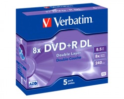 Verbatim 43541 DVD+R Double Layer 8.5GB, 240 minuti, jewel case - conf. 5 pz.