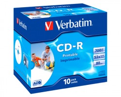 Verbatim 43325 CD-R 700MB, 80 minuti, printable, jewel case - conf. 10 pz siae inclusa nel prezzo