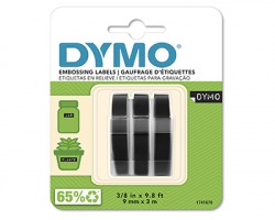 Dymo S0847730 Nastro a rilievo consumer in vinile originale (9mm x 3mt) conf. da 3pz - Colore bianco su nero