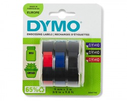 Dymo S0847750 Nastro a rilievo consumer in vinile originale (9mm x 3mt) conf. da 3pz - Colore: nero, rosso, blu