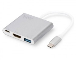 Digitus Adattatore multipresa USB 3.0 tipo C - HDMI+USB 3.0 + porta tipo C - Alloggiamento in alluminio