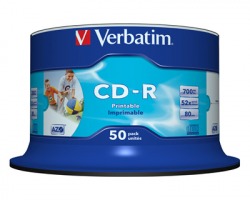 Verbatim 43438 CD-R 700Mb 80 minuti 52x, printable, spindle da 50 CD