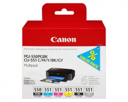 Canon PGI550 BK+ CLI551 BK/ CY/ ME/ YE/ GY Multipack 1x6 inkjet originale (6496B005)