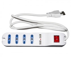 Multipresa 4 posizioni bipasso + 2 prese USB - spina 16A italiana con interruttore, cavo 1.5 mt