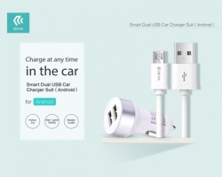 Devia Smart Dual USB Car charger suit per Android, Colore bianco