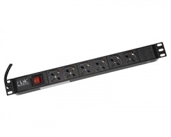 Link Multipresa rack 19" con 6 prese universali con interruttore e spina italiana 16A