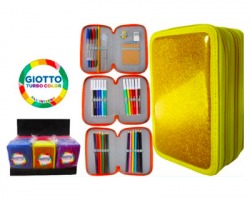 Astuccio Glitter a 3 zip fornito, contiene Giotto turbo color, tinta unita - Colori assortiti