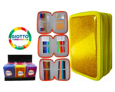 Astuccio Glitter a 3 zip fornito, contiene Giotto turbo color, tinta unita  - Colori assortiti - OFBA srl