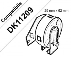 Brother DK11209 - 800 etichette adesive compatibili 29mm x 62mm BK/WH 1pz