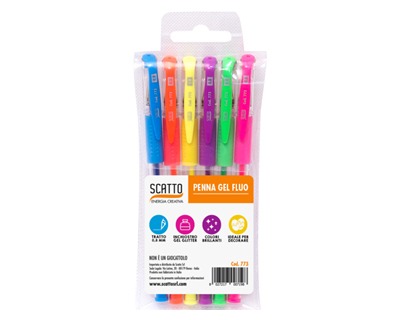 Scatto 773 Penna gel con punta da 0.8mm - colori fluo assortiti - blister  da 6pz - OFBA srl