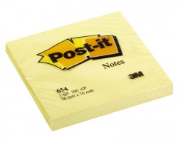 3M Post-It 654 Notes giallo canary 76 x 76mm 100ff - 12pz