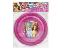 Disney Principesse Set 1x3 food, composto da piatto, piatto fondo e bicchiere