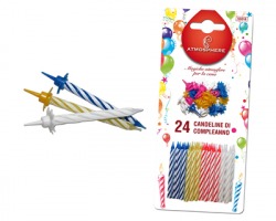 Candeline compleanno con supporto 24pz , in blister da 4 colori (6pz per ogni colore)