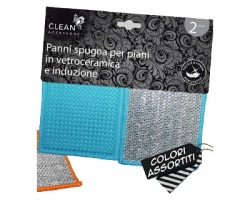 Panno spugna con abrasivo specifico per pulizia piani a induzione e in vetroceramica, set da 2pz, colori assortiti