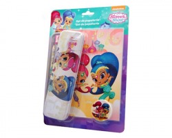 Shimmer & Shine kit scuola 1x5 accessori scuola, astuccio in latta + blocco, temperino,gomma e matite colorate