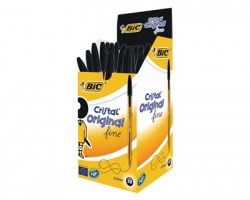 Bic 872731 Cristal - Penna nera a sfera punta fine, tratto 0.8mm - conf.50pz