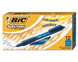 Bic 837398 Soft Feel - Penna blu a sfera a scatto con grip, tratto 1mm - conf.12pz