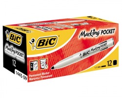 Bic 8209021 Marcatore nero permanente pocket 1445 con punta tonda - conf. 12pz