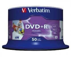 Verbatim 43512 DVD+R 4.7GB 16x, printable, spindle da 50 DVD