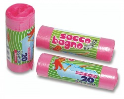 Sacco bagno rosa in rotolo con fascetta, profumato, misura 35x50cm, capacità 10l - 20pz