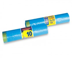 Sacchetti azzurri in rotolo con tiretto, misura 70x100cm, capacità 100l, conf. da 10pz