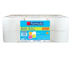 Formula 500 strappi carta igienica mini jumbo 2veli conf. 1x12, goffratura a rombo, in pura cellulosa, made in Italy