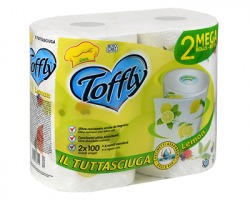 Toffly 2 Mega rotoli asciugatutto profumati 100 strappi cad, ultrassorbenti, 24mt