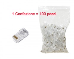 Connettore Plug RJ45 8 poli UTP Cat.5a non schermato, per cavo di rete flessibile - conf.100pz