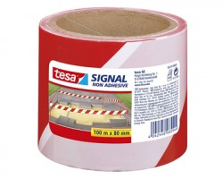 Tesa 58137 Nastro segnaletica non adesivo, misure 80mm x 100m, colore bianco/rosso