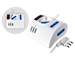 Multipresa da tavolo 2 posizioni bipasso + 1 schuko/bipasso + 3 prese usb - spina 16A italiana, con interruttore