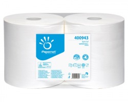 Papernet 400943 Bobina puliunto in pura cellulosa a 2 veli da 18gr, microgoffrata, 844 strappi 25,8 x 25cm, conf.2pz