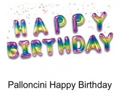 Palloncini Metal rainbow scritta Happy Birthday, gonfiabile con cannuccia