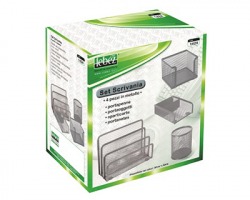 Lebez 1424S Set 4pz da scrivania in metallo, colore silver - 1pz