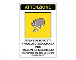 Cartello in alluminio "Area sottoposta a videosorveglianza" misure 20 x 30cm - 1pz