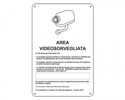 Cartello in alluminio "Area videosorvegliata con registrazione" misure 20 x 30cm - 1pz