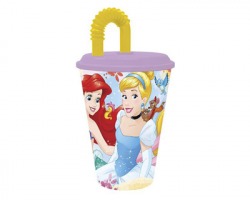 Disney Principesse Bicchiere in plastica con cannuccia riutilizzabile, da 430ml