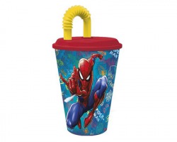 Spiderman Bicchiere in plastica con cannuccia riutilizzabile, da 430ml