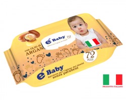 Salviettine Baby senza parabeni con olio di argan, conf. richiudibile da 72pz, made in Italy