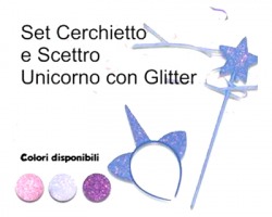 Unicorno Set Cerchietto e scettro con glitter, taglia unica, colori glitter assortiti