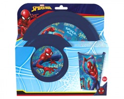 Spiderman Set da tavola 1x3 food, composto da bicchiere, piatto piano e piatto fondo