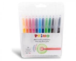 Primo 605PEN12B Pennarelli superlavabili con punta fine, in busta da 12 colori