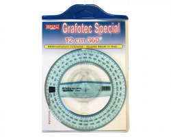 Fara Grafotec GTS/12360/400 Goniometro da 12cm, 360°/400, in bustina, colore azzurro trasparente