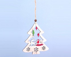 Decorazione per albero in legno intagliato con fiocchi/ slitta e renna, misura 12x25cm