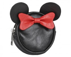 Disney Minnie Portafogli nero con fiocco rosso e orecchie Minnie, con cerniera, misura 2.5x9x9cm