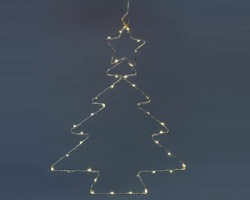 Albero di Natale in metallo, misure 30x39cm, 30 led bianco caldo con filo in rame, a batterie