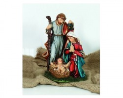 Presepe completo Sacra Famiglia in resina, misura 13x21cm, in scatola