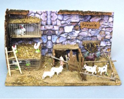 Scena per presepe Fattoria con animali con base, misure 28x18x22cm